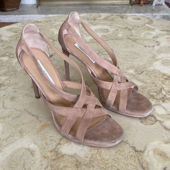 DIANE VON FURSTENBERG Suede Leather Slingback Stiletto Heels Strappy Sandals - Picture 2 of 11